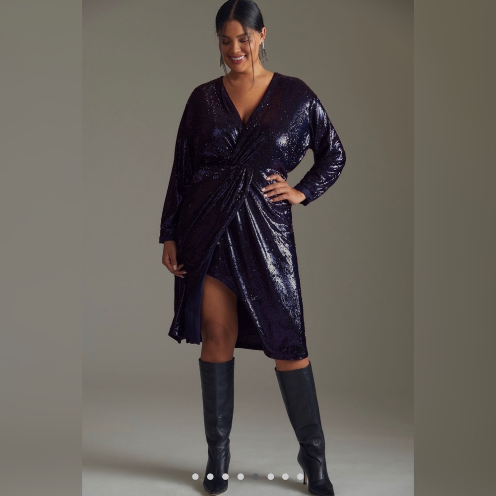By Anthropologie Twist Front Sequin Dress 16W